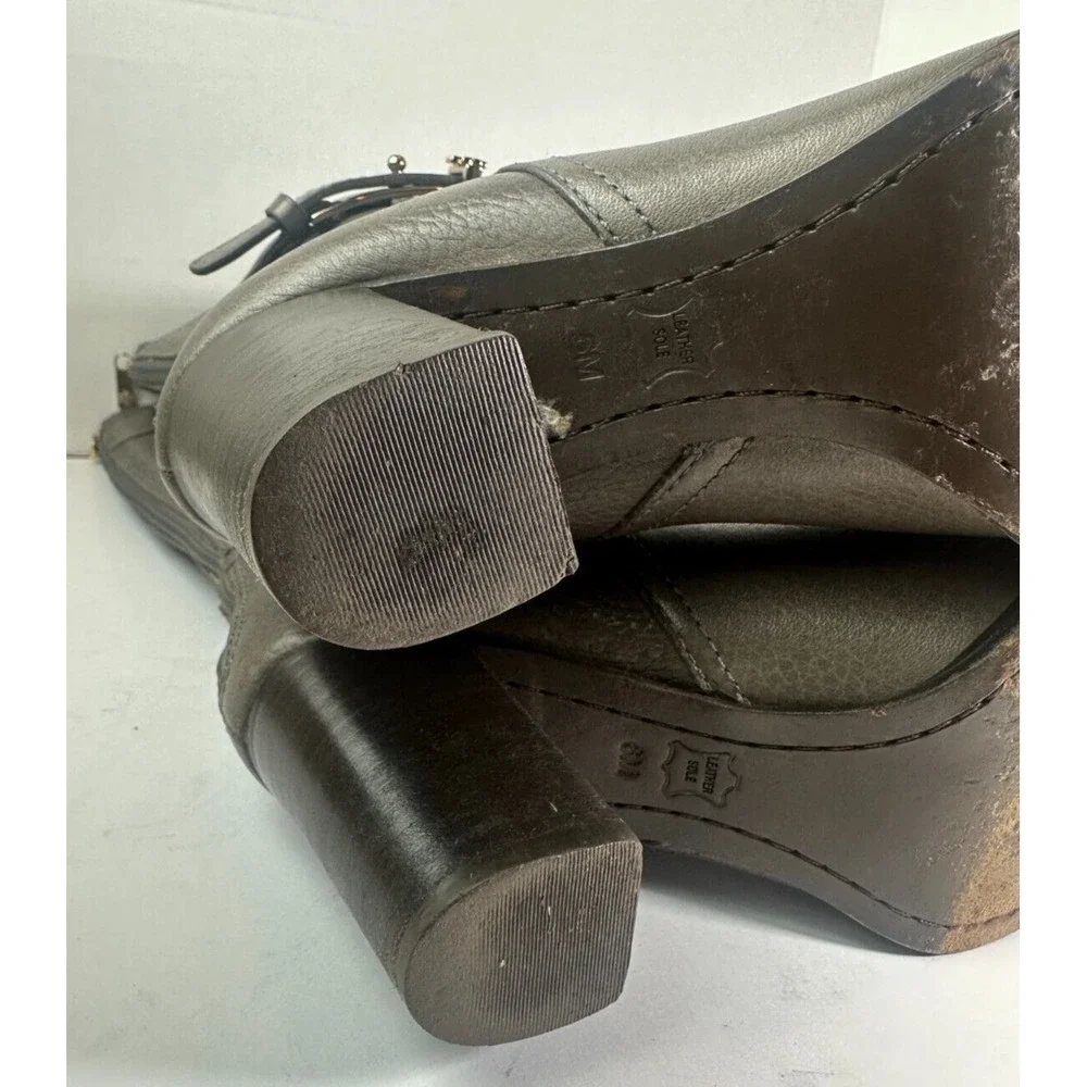 Tory Burch Pebbled Leather Zip Tall Block Heel Buckle Boots Gray 6M Quiet Luxury